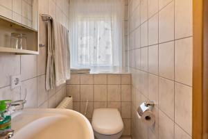 a small bathroom with a toilet and a sink at Ferienwohnung Ingrid Heyes in Radolfzell am Bodensee