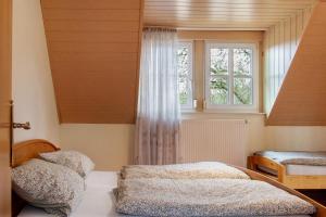 a bedroom with two beds and a window at Ferienhaus Blumenstock in Steinsfeld