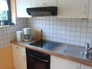 a kitchen with a sink and a counter top at Ferienwohnung Rösner in Herzhausen