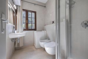 a bathroom with a toilet and a sink and a shower at Casa Berthold in Ledro +18 photos