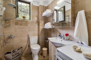 a bathroom with a toilet and a sink at Lefkada view villa Vasiliki 1 in Peratiá +28 photos