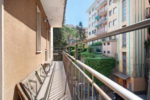 an empty balcony of a building with buildings at Condominio Sereno in Rapallo