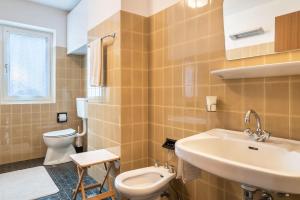 a bathroom with a sink and a toilet at Cësa Gravina Jubas in Ortisei