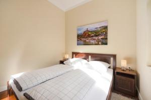 a bedroom with a bed and a painting on the wall at Alte Stadtvilla am Weinberg 2 in Traben-Trarbach