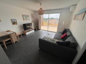 a living room with a couch and a table at Appartement T2 Muses in Le Crès