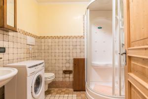 a bathroom with a washing machine and a toilet at Maso Noce Est in Mezzana