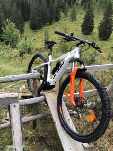 a bike is parked on a wooden fence at Appartment Isabelle Home in Hermagor