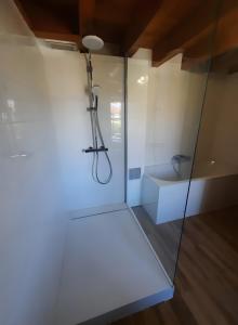 a bathroom with a shower with a glass wall at Chambre et Table d’Hôtes du Terroir in Borne +23 photos