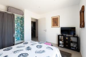 a bedroom with a bed and a tv in a room at Chambre D'hôtes À Losari in Palasca +11 photos