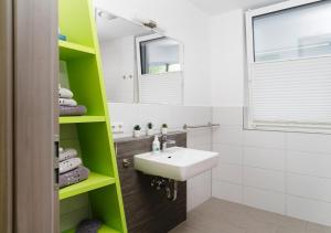a bathroom with a sink and a mirror at Apartment 4 in Rielasingen-Worblingen +15 photos