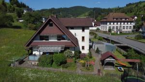 a house with a garden in front of a street at Ferienwohnung Wiesenblick in Oberharmersbach