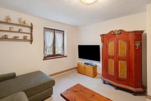 a living room with a flat screen tv and a couch at Ciasa Civetta in Piaia