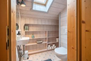 a bathroom with a sink and a toilet and a skylight at Wohnung Sonntraten in Gaißach +37 photos