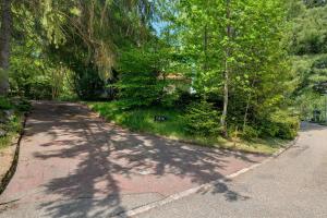 an empty road with trees on the side of it at Gästehaus Hirzel in Bad Wildbad