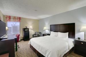 a hotel room with a large bed and a desk at The Antioch Inn in Nashville