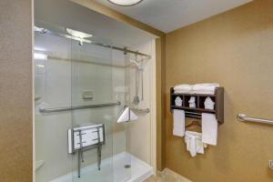 a bathroom with a shower and a glass shower stall at The Antioch Inn in Nashville +16 photos