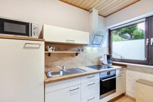 a kitchen with a sink and a microwave at Ferienwohnung Klug in Haintchen