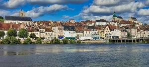 a view of a city with a river and buildings at Cocoon Spacieux Centre Joigny Z2 in Joigny