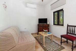a living room with a couch and a chair and a tv at Quinta O Refúgio in Azambuja
