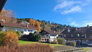 a group of houses in a town with trees at Ferienwohnung Hörnleblick in Burgberg