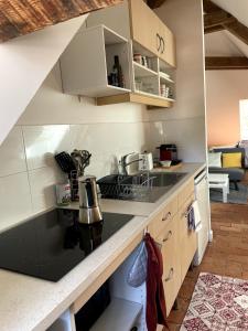 a kitchen with a sink and a counter top at Studio Hyper-Centre Villa Isabelle in Allevard