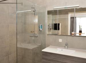 a bathroom with a shower and a sink at Apartment Olperer in Mühlbachl +24 photos