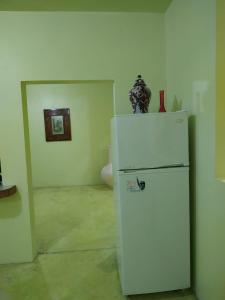 a white refrigerator in a room with a picture at Tranquilidad y comodidad in Dolores Hidalgo