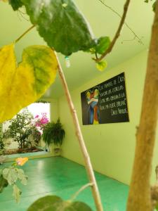 a sign on a wall in a room with a plant at Tranquilidad y comodidad in Dolores Hidalgo