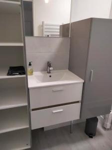 a bathroom with a sink and a mirror at Chez Gaston in Bourges +26 photos