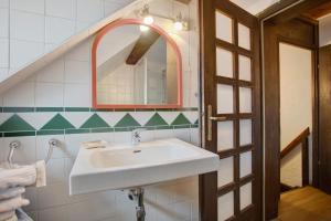 a bathroom with a sink and a mirror at Sechtlberggut in Plain +20 photos