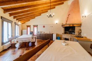 a large room with a kitchen and a fireplace at La Dehesa de Santa Ursula in Espeja de San Marcelino
