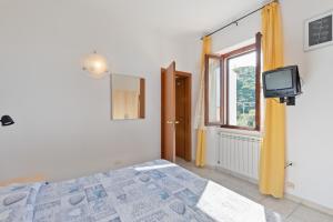 a bedroom with a bed and a tv and a window at Appartamento Ramerino in Pomonte