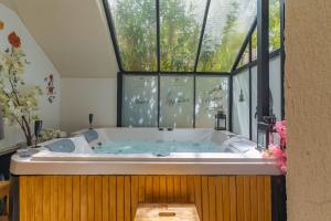 a large bath tub in a room with a window at Sublime Appartement Centre D’aix in Aix-en-Provence +14 photos