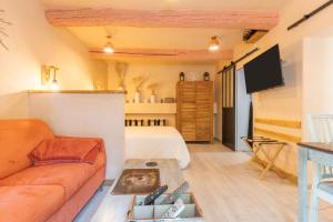 a living room with a couch and a bed at Sublime Appartement Centre D’aix in Aix-en-Provence