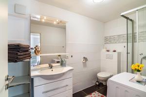 a white bathroom with a sink and a toilet at Vogtshaus in Gernsbach