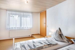 a bedroom with a large bed and a window at Ferienwohnung Hewenpanorama 1 in Engen