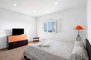 a bedroom with a bed and a flat screen tv at Finca Eva in Granadilla de Abona