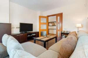 a living room with a couch and a tv at Casa Tico in Roda de Bará