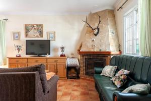 a living room with a couch and a fireplace at Las Alas del Sol in Vejer de la Frontera