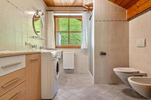 a bathroom with a toilet and a sink and a shower at Glocklechnhof Sternenhimmel in Cadipietra +21 photos