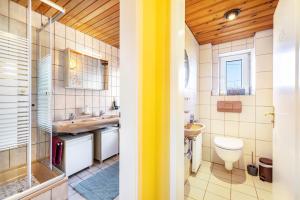a bathroom with a sink and a toilet at Hund und Kind Appartment in Oberndorf am Neckar +25 photos