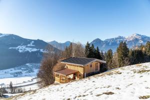 a house on top of a snow covered hill at Haus Glückswiese in Großhartberg
