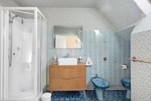 a bathroom with a sink and a toilet and a shower at Gîte Du Centre avec terrasse in Romorantin +26 photos