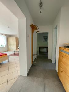 a room with a kitchen and a living room at Ferienwohnung Nell in Daisendorf