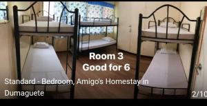 a room with three bunk beds in a dorm room at Amigos Homestay in Laguna