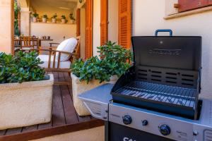 a grill sitting on a patio with plants at Can Petit Estel in Betlem