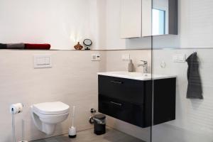 a bathroom with a toilet and a sink at Ferienwohnung Leineufer in Friedland +14 photos