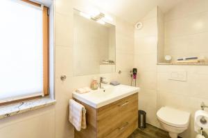 a bathroom with a sink and a toilet and a mirror at Ferienwohnung Rosenquarz in Mittenwald +14 photos