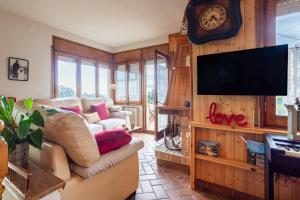 a living room with a couch and a tv at Can Mussol in Sant Hilari Sacalm