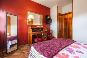 a bedroom with a mirror and a desk and a bed at Can Mussol in Sant Hilari Sacalm